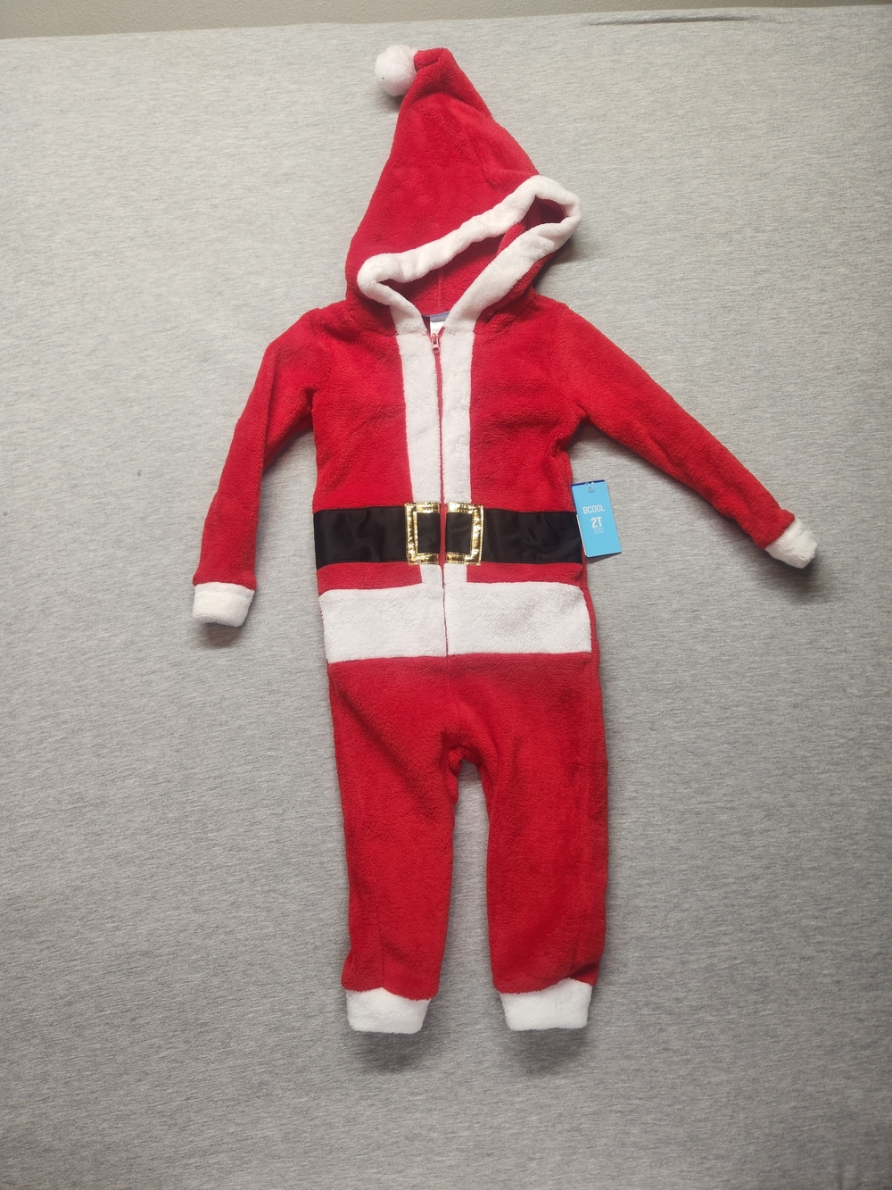 BE COOL Red Santa Hooded One-Piece Footie with Belt Detail Sz2t